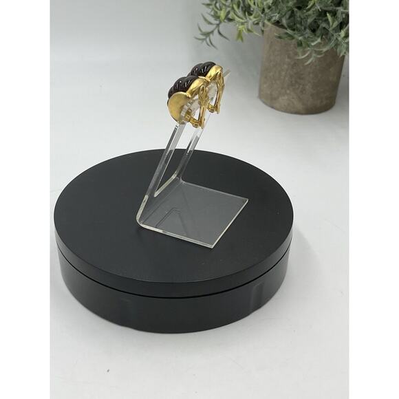 Givenchy Vintage Gold Tone Non Pierced Brown Lucite Glowing Clip On Earrings - Picture 3 of 10